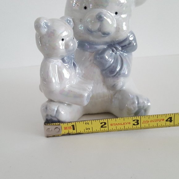 Baby Shower Nursery Decor Blue and White Opalescent Ceramic Teddy Bear **READ - Picture 4 of 5